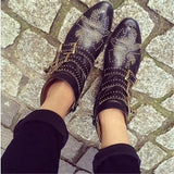 Women's Ankle Boots Rivet Flower Susanna Studded Cowboy Boots High Quality Genuine Leather Luxury Shoes Ladies Botines