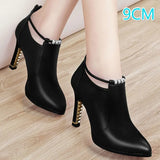 Winter Boots Women Shallow Round Toe Red Women's Boots Thin Heels Zip Ankle Boots Pu Leather Zapatos De