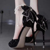 Breakj High Heels Female Student 18-Year-Old Adult Butterfly Crystal Wedding Shoes 2025 New Evening Dress Fine Heel Single