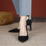 Breakj Women 2025 New Summer Black Fine Tip Pointy Light Mouth Velvet Career Hitchhed Temperament Single-Shoe