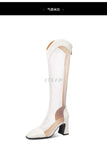 Hollow Breathable Women Mesh Boots Fashion Zipper Square High Heel Knee High Boots Spring Summer Pointed Toe Lady