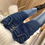 Blue Versatile Jeans Female Fall 2024 High Waist Giant Show Slim Pencil Pants Elastic Tight Small Boots