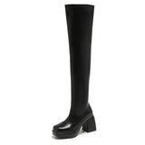Boots Women's Autumn / Winter 2023 New British Wind Square Head Elastic Waterproof Platform Thick Heel High Heel Knight