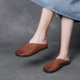 Breakj Layer Of Cow Skin Retro One Foot Soft-Soled Slippers Women 2025 Summer New Comfortable Outer Hollow Hole