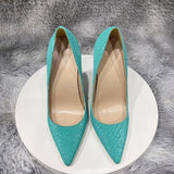 Fluo Mint Green Black White Crocodile Effect Women Pointy Toe High Heel Shoes Sexy Ladies Party Stiletto Pumps