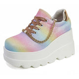 INS Brand Women Sneakers Wedges Lace Up Platform Shoes Thick Vulcanized Shoes Casual Comfy Spring Summer