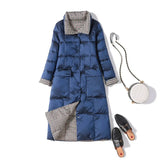 New Autumn Winter Women Double Sided Ultra Light Long Down Coat 90% White Duck Down Parkas Warm Snow Plaid