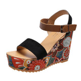 Summer New Korean Fashion Flower Cloth Slope Cake Sole Comfortable Leisure Large Size Women's
