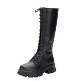 Women's Mid Calf Boots Padded Shoes Knee High Winter Sneakers Punk Style Military Casual White Black 2023 Lucury Platform