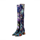 Mujer 2022 Over The Knee Boots Embroider Flower High-heeled Shoes Women's Long Shoes Casual Pointed Toe Long