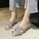 Women Summer New Fashion Women's Sandals 2022 Slippers Outside Bright Pearl Rough-heeled Medium-heeled