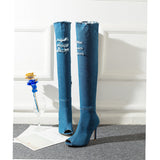 2017 New Fish Mouth Cow Carefully Follow The Knee Boots With The Same Thin Leg Elastic Sandals In