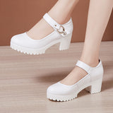 Cheongsam Catwalk High Heels Waterproof Platform Large Round Head Thick Heel Black Professional Single Shoes Working