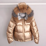 Jacket Women White Duck Down Jacket Big Aritificial Fur Outwear Waterproof Loose Coat Thick Warm Down