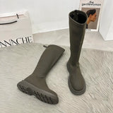Women Long Boots Thick Sole Ladies Zipper Knight Flats Heel Boots Fashion Knee-high Boots Botas Mujer Invierno Winter