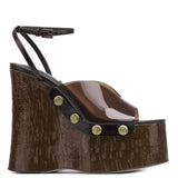 Breakj Heeled Sandals Women 2025 New Wear Thick-Soled Wood-Grass Waterproof Table Sandals Metal Stud