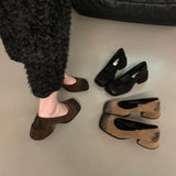 Thick Heel Black Square Head Temperament Single Women's Shoes 2024 New Retro Shallow Mouth Evening Style High