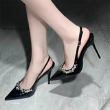 Breakj Design Water Drill Set Side High Heels Women 2025 Summer New Button Single Shoe Tip Shallow Temperament Women's