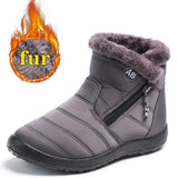 Boots Women Shoes Warm Plush Fur Ankle Boots Winter Female Slip On Flat Casual Shoes 2020 Waterproof Ultralight