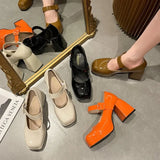 Temperament Thick With Retro Single Shoes Female 2023 Autumn New Bright Light Shallow Mouth Student Mary Jane Small Leather Shoes