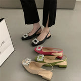 Sandals Female Thick Heel 2023 Summer New Square Buckle Diamond Fairy Wind French Square Head After Empty Lazy Single Shoe