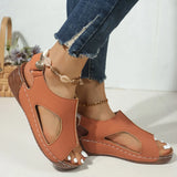 New Size 2024 Sandals Women's Car Sewing Breathable Velcro Hollowed-Out Slope Heel Sandals