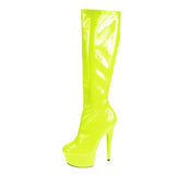 Pop Candy Color Mid-Calf Boots Side Zipper Waterproof Platform Stiletto Pumps Spring And Autumn Pole Dance Shoes