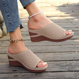 Breakj New Women's Slope And Thick Bottom Slippers Large-Size Pure Color Fish Mouth Slope And High-Inctase Leisure