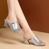 Size 43 Women's Slippers 2024 New Summer Fashion Sequin Cool Slippers Outer Wear Women's Thick Heel Slippers Ladies