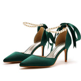 Breakj Cm Fine Heel Large-Size Sandals Banquet Women's Shoes Ribbon Beads High Heel Sandals And Ribbon Dress