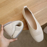 Cloth Square Head Grandma Shoes 2024 New Soft Soles Hollowed-Out Shallow Casual Ladyshoes Knitted Flat Soles Flying Knitted Single