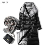 Ultra Light Long Jacket Women Winter Double Sided Slim White Duck Down Coat Single Breasted Turtleneck Warm