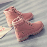Women Boots PU Leather Ankle Boots Thicken Warm Rubber Women Shoes Lace Up Platform Motorcycle Boots Woman Botas