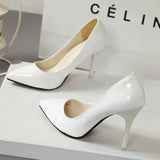 Shoes Pointed Toe Pumps Patent Leather Dress High Heels Boat Shoes Wedding Shoes Zapatos Mujer White Blue