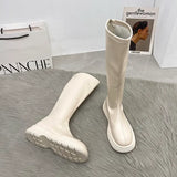 Women Long Boots Thick Sole Ladies Zipper Knight Flats Heel Boots Fashion Knee-high Boots Botas Mujer Invierno Winter