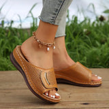 Breakj New Large-Size Slope Heel Sandals Women's Wide Strip With Breathable Casual Shoes Pure Color Slope Heel Women's