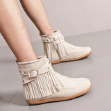 Ankle Boots Tassel Rivets 2022 Boots Women's Round Toe Flat Bottom Women's Fashion Zipper Solid Color Shoes Large