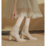Spring and Autumn New Fashion Pointed Matte Leather High Heels for Wearing Women's Elastic Boots Comfortable Single