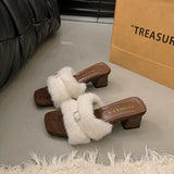 Breakj Low-Heeled Hairy Slippers In The Autumn And Winter Of 2025, French Style Toe Coarse And Slippers Wearing Women's