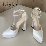 Fashion Brand Satin Platform Wedges Women Pumps Crystal Ankle Strap High Heels Spring Summer Female Casual Chunky
