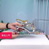 Sandals Women's Summer 2024 New Fashionable Crystal High Heels Set With Diamonds Comfortable Rough Heels For Women's