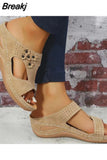 Women's Flower Solid Colors Peep Toe Platform Wedges Shoes Comfortable Non-Slip Sandals Flip Flops