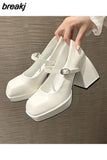 High Heels Elegant Bow Square Toe Black Fashion Women's Pumps Thick Heel Wedding Party Pearl Lace Wedding Shoes for