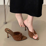 Breakj Folded Metal Buckle Design Sharp-Toe Cool And Drag Summer New Sexy Pure Lusty Temperament Heel High