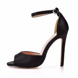 Breakj Cm Sexy Large-Size Black Silk Fish Mouth High-Heeled Sandals Shallow Word Buckle With Round Head High Heel Sandals 4546