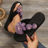 Breakj Slippers Women's Summer Fashion Wear Thick Bottom High And Cool Slippers Women's Beach Anti-Slip White Flowers And