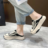 Slippers 2023 Summer New Trend Baotou Half Slippers Outer Wear Versatile Casual Lace Up Canvas Slippers Platform
