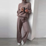 Two Piece Set Women Turtleneck Long Sleeve Top Pullover Casual Long Pants Suit Female Autumn Homewear Outfits Tracksuit