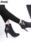 Mujer Invierno 2023 Autumn Stiletto Thin High Heels Woman Pointed Toe Pu Leather Zipper Sexy Ankle Womens Boots