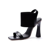 Women 2023 Summer New Casual Pure Black Elastic With Super High Heel Square Head Thick Heel Empty Women's